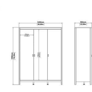 Barcelona 3 Piece Bedroom Set - White / 1 x 2-drawer bedside, 1 x 5-drawer chest of drawers and 1 x 3-door wardrobe
