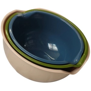 Set of 3 Kitchen Mixing Bowls 2.5L 2L 1.5L Plastic Beige Green Blue - Beige, green & blue by Coco & Gray