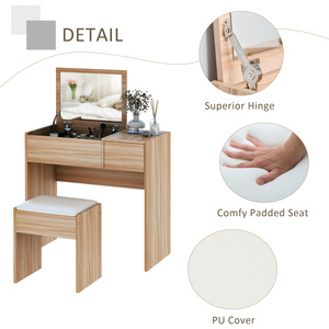 HOMCOM Dressing Table Set With Mirror - Wood Grain by HOMCOM
