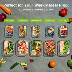 10 Piece Meal Prep Glass Containers with Lids - Clear by VonShef