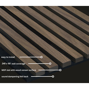 4x Wood Acoustic Slatted Wall Panels - Walnut by Aluxo