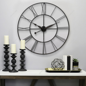 Large Vintage Cut-Out Metal Wall Clock - Grey Black by Livingandhome
