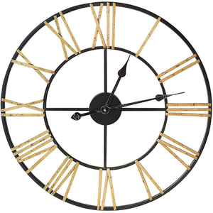 Silent Open Face Large Wall Clock - Black & Gold - Black And Gold by Klass Home Collection