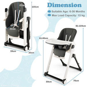 Foldable Baby High Chair Feeding Chair - Black by Costway