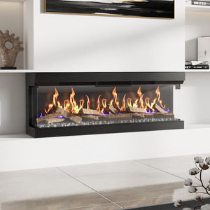 Smart Electric Fireplace with Three-Sided Flame Effect - Black / 150cm by komore