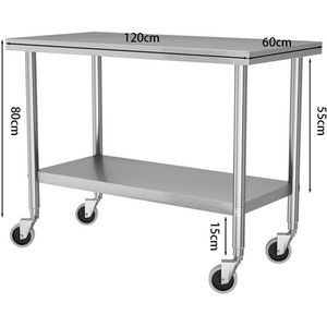 Movable Two-Tier Stainless Steel Workbench - Silver / 120cm by Livingandhome