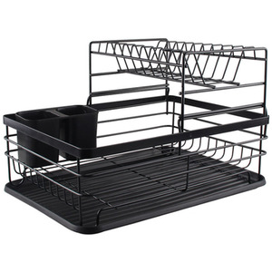 Metal Kitchen Dish Drainer Rack with Tray - Black by lifeideas