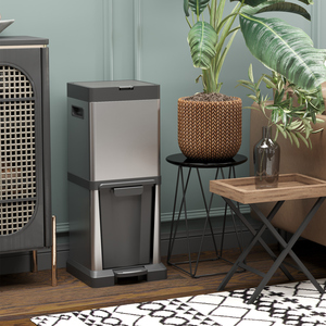 HOMCOM 20 and 14L Double Kitchen Bin with Soft-Close Lid - Silver by HOMCOM