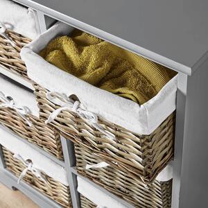 Home Source Lichfield 6 Willow Basket Drawer Chest Storage Unit - Grey by Home Source