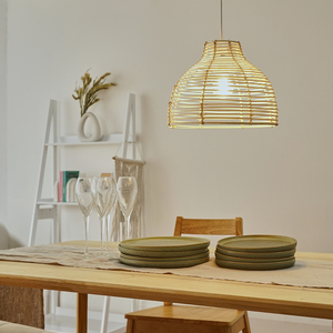 Pair Of Lobster Wicker Rattan Cream Ceiling Pendant Light Shades - Cream by ValueLights