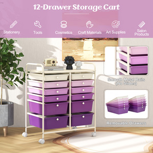 12 Drawers Rolling Storage Cart with 4 Wheels and Brakes - Gradient Purple by Costway