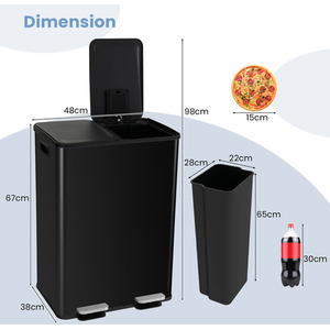 60L Dual Compartment Trash Can - Black by Costway