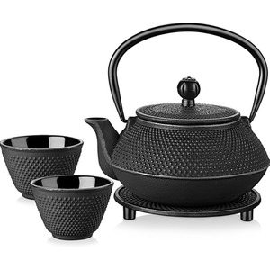 Cast Iron 5 in 1 Japanese Style Teapot Cups Set - Black by Gr8 Home