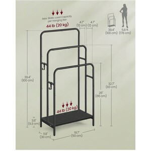 VASAGLE 3-Bar Towel Holder with Hooks - Black by VASAGLE