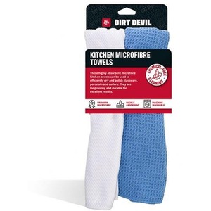 Dirt Devil Pack of 2 Kitchen Microfibre Towels 30 x 30cm Blue White - Blue by Dirt Devil