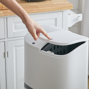 Domestic 2 Layer Flip Top Rubbish Can Recycled Pedal Dustbin With Wheels - White by Livingandhome