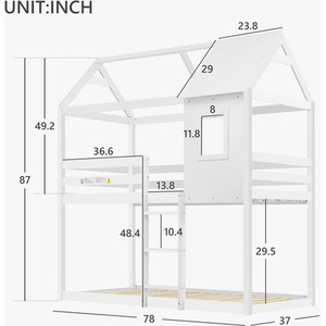 Solid Pine Wood Children Cabin Bed for Kids - White by Abrihome