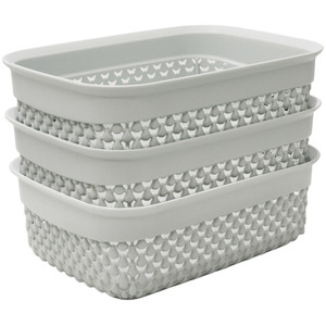 Droplette Design Rectangular Plastic Storage Set of 3 - Grey by JVL