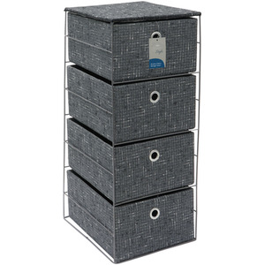 JVL Shadow 4 Drawer Wide Fabric Storage Tower - Charcoal by JVL