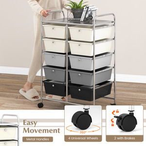 10-Drawer Storage Cart Rolling Cart - Gray Gradient by Costway