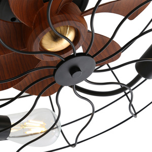 Wood Grain Ceiling Fan Light with Cage Shade - Black by Livingandhome