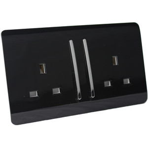 2 Gang 13 Amp Switch Double Socket Long Rocker - Gloss White by Trendiswitch