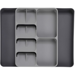 Cutlery Organiser Utensil Storage Adjustable Inserted Drawer Tray - Grey by Livingandhome