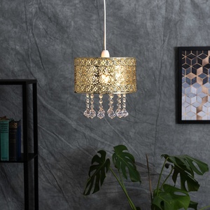 Modern Intricate Pattern Gold Ceiling Pendant Light Shade With Jewel Droplets - Gold by ValueLights