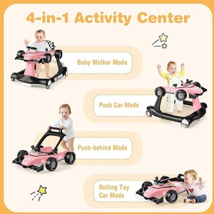 4-in-1 Baby Walker Foldable Activity Push Walker - Pink by Costway