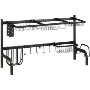 HOMCOM Space Saving 2 Tier Adjustable Over The Sink Dish Drying Rack - Black by HOMCOM