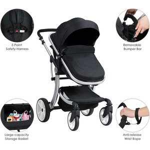 2-in-1 Baby Stroller Pushchair Reversible Bassinet Pram - Black by Costway