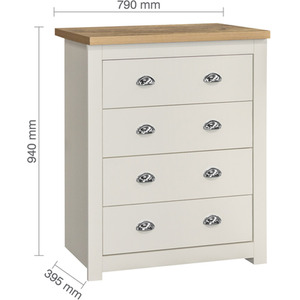 Wooden 4 Piece Furniture Set Wardrobe Chest of Drawers Bedsides Highgate - Cream by Birlea