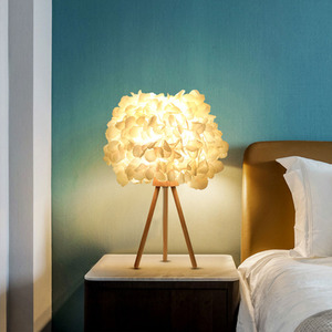 Fabric Petal Lampshade Table Lamp with Wooden Base - White by komore