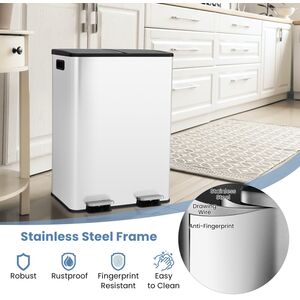 Recycle Pedal Kitchen Bin - White by Costway