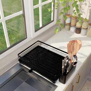 Dish Drainer with Swivel Spout - Black by Homiu