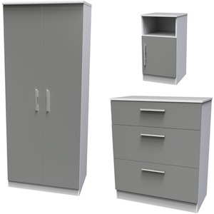 Contrast Ready Assembled 3 Piece Bedroom Set - Dust Grey / White / Matt Finsih