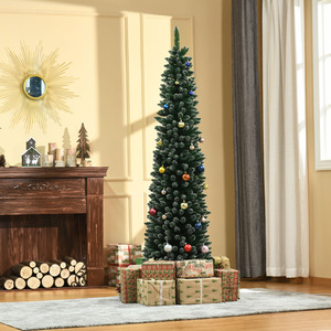 HOMCOM Artificial Snow Dipped Christmas Tree Xmas Pencil Tree - Green / 6.5ft