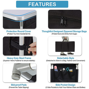 Foldable Camping Kitchen Storage Cabinet with Tabletop - Black by Livingandhome