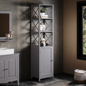 Freestanding Wooden Bathroom Tall Cabinet - Grey by Livingandhome
