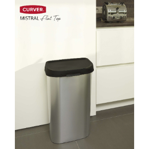 Curver Metal Effect Mistral Swing Bin Silver 50 Litre by Curver
