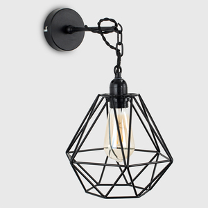 Industrial Satin Black Wall Ceiling Light Fitting With Black Metal Cage Shade - Black by ValueLights