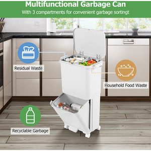 2-Tier Trash Can Kitchen Garbage Bin - White by Costway