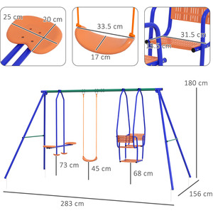 Outsunny 3 in 1 Swing Set with Single Swing Glider Rocking Chair Swing - Blue by Outsunny