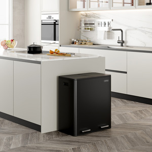 2 Compartment Stainless Steel Recycling Pedal Bin - Black by VonHaus