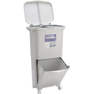 White Double-Layer Three-Compartment Trash Bin with Wheels - White by lifeideas