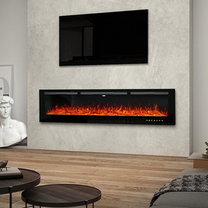 Wall-Mounted Recessed Electric Fireplace with 12 Adjustable Flames - Black / 117.8cm by Livingandhome