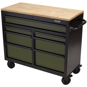 Draper Bunker Roller Workstation with Workbench - Green / Roller Tool Cabinet, 7 Drawer by Draper