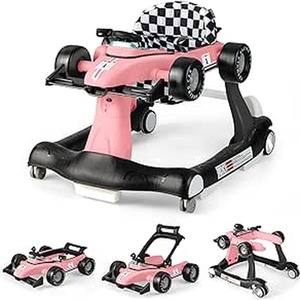 4-in-1 Baby Walker Foldable Activity Push Walker - Pink by Costway
