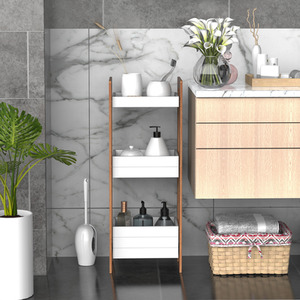 HOMCOM 3-Tier Shelf Storage Bamboo Cupboard - White, Bamboo colour by HOMCOM