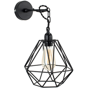 Industrial Satin Black Wall Ceiling Light Fitting With Black Metal Cage Shade - Black by ValueLights